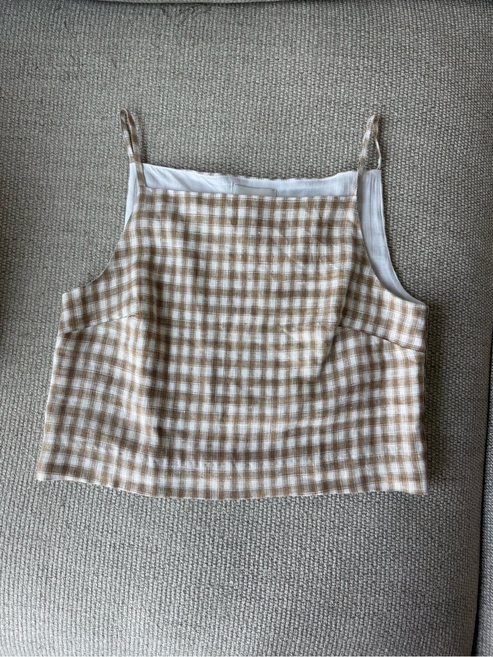 Reformation Kerri Linen Gingham Top in Dunes Check - Picture 3 of 5
